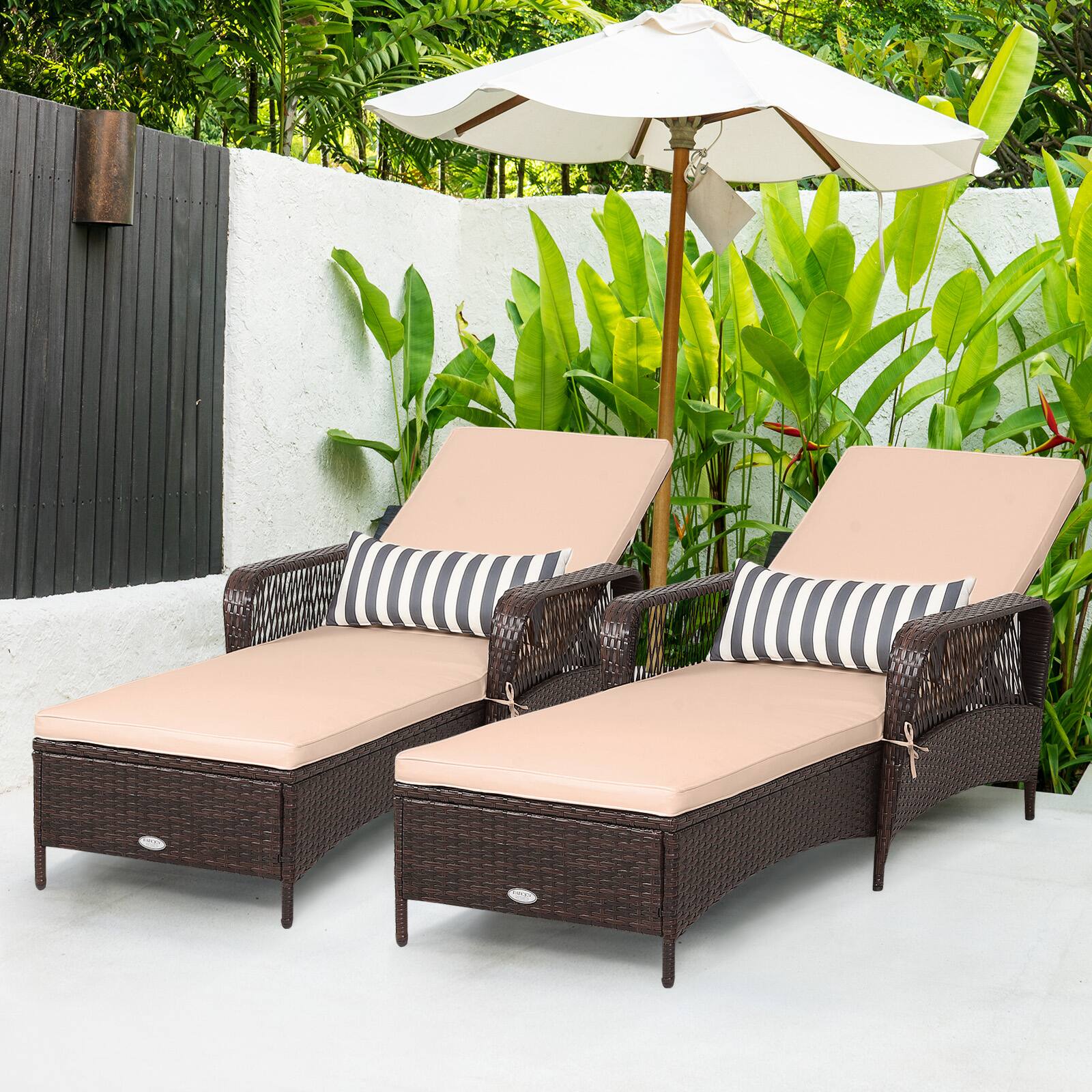 Alt View 1. Gymax - Gymax Set of 2 PE Rattan Chaise Lounge Chair Armrest Recliner Adjustable Pillow Mix Brown - Brown.