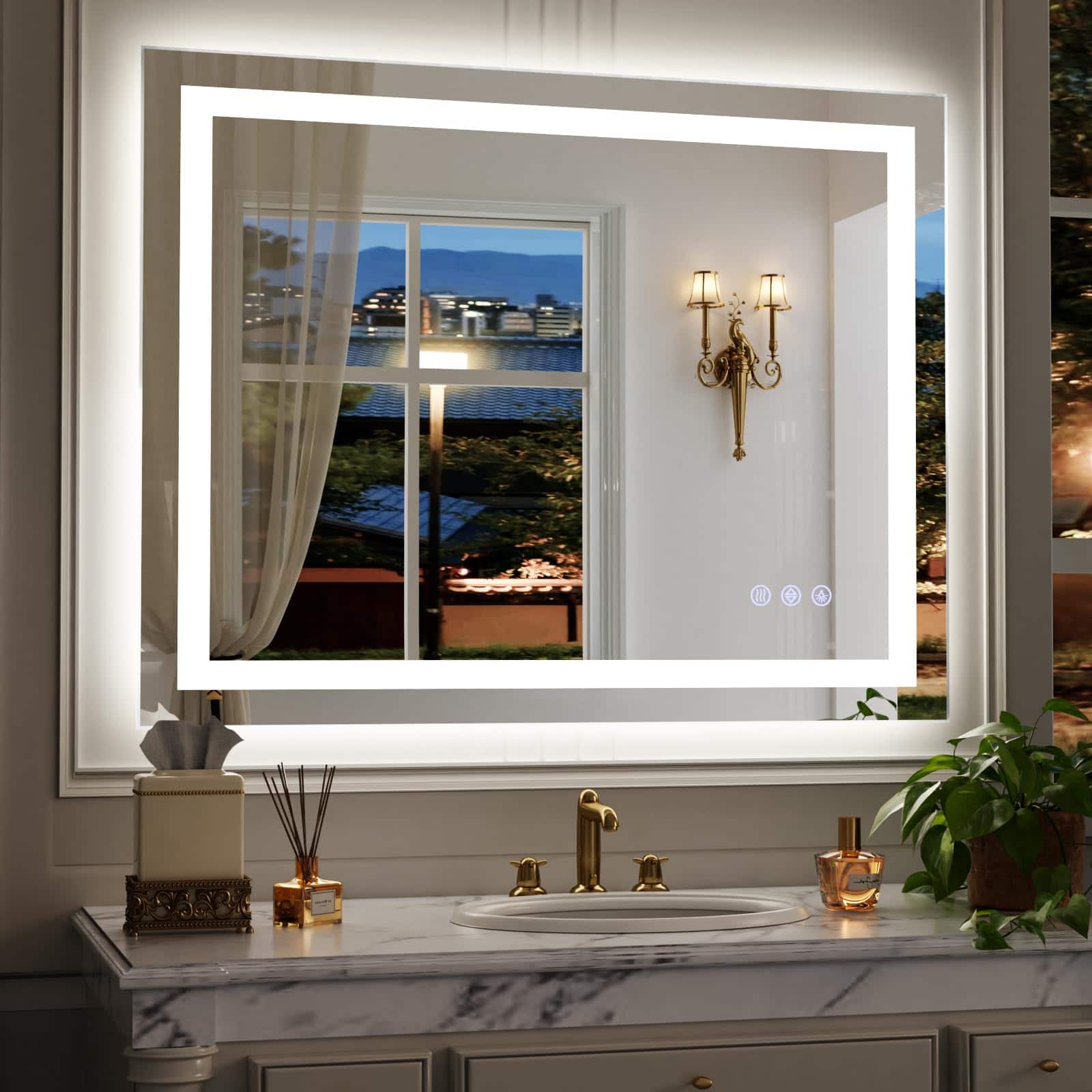 Earthley Blooms - Led Bathroom Mirror With Lights 36"x 24" Wall Mirrors Anti-fog Dimmable Backlit Front Lit Modes Memory Fu - White-40"L x 30"W