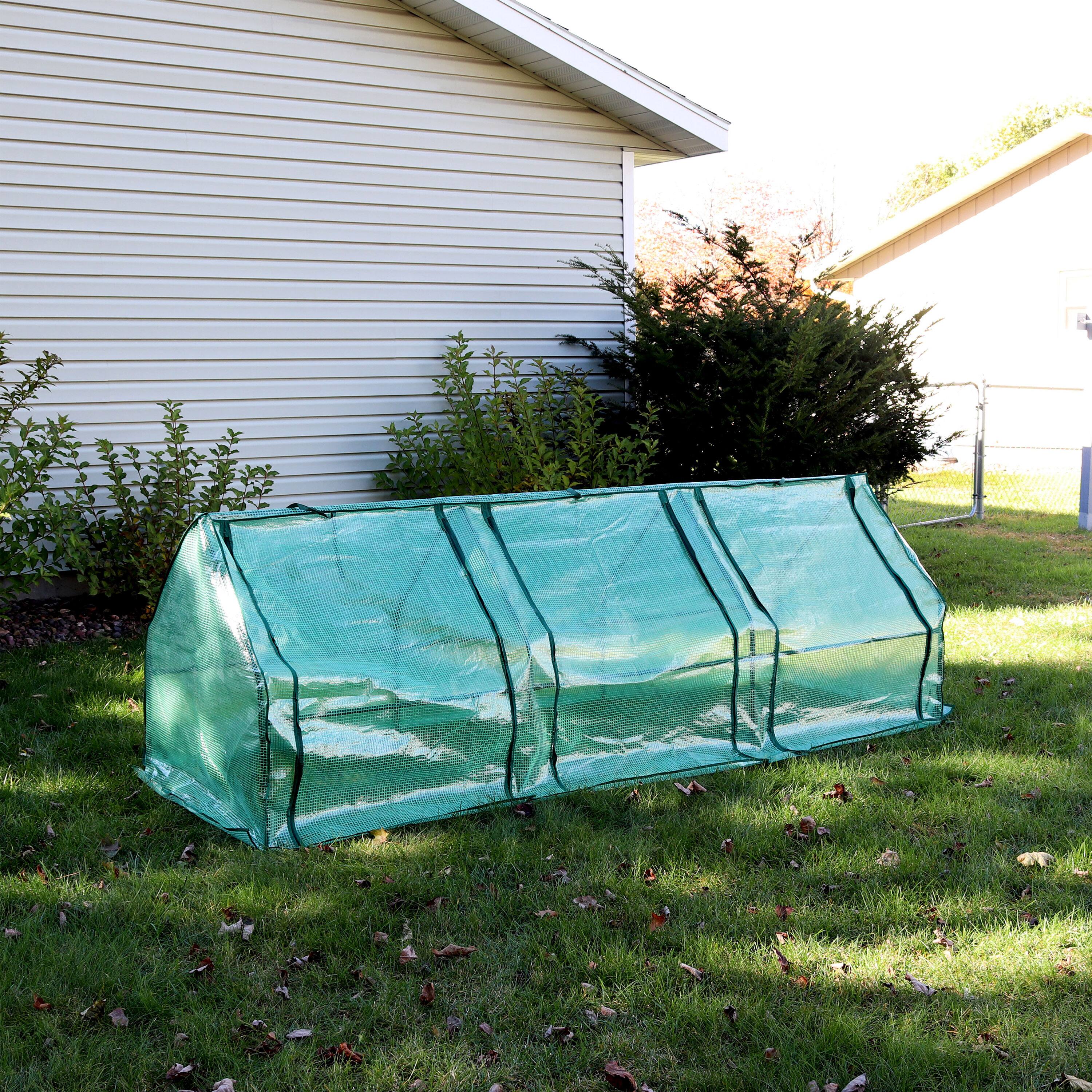 Alt View 3. Sunnydaze - Iron Plastic Cover Seed Cloche Zippered Mini Greenhouse - Green.
