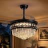 Siljoy - 42-Inch 3 Retractable Blades Downrod Eye Cut K9 Crystal Ceiling Fan Chandelier For Dining Living Kitchen Foyer - Black