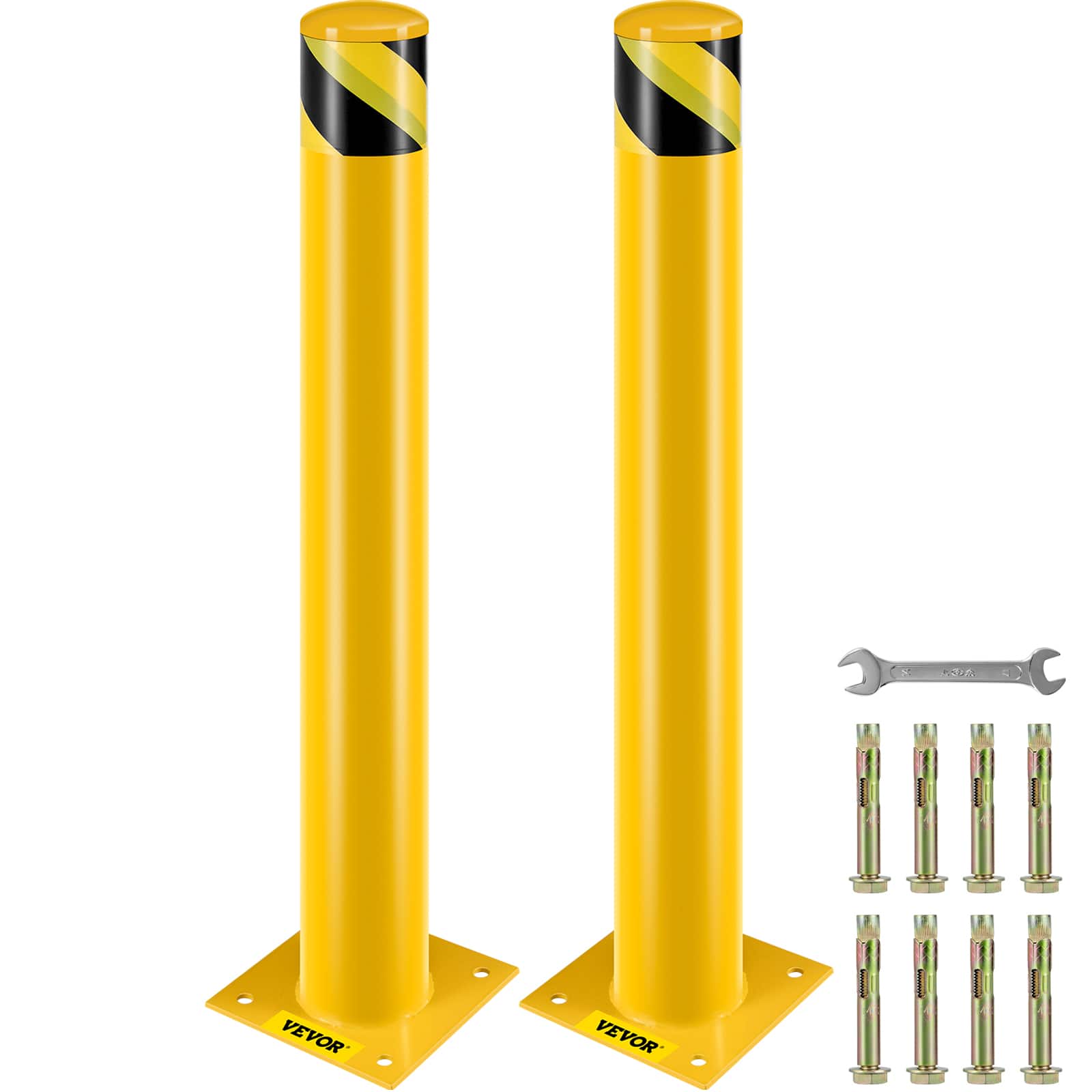 VEVOR - Safety Bollard, 36 Inch Height Bollard Post, 4.5 Inch Diameter Steel Pipe Safety Bollard Post, Yellow Steel Bollard - Black & Yellow