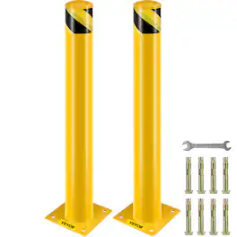 VEVOR - Safety Bollard, 36 Inch Height Bollard Post, 4.5 Inch Diameter Steel Pipe Safety Bollard Post, Yellow Steel Bollard - Black & Yellow