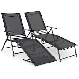 Boyel Living - Folding 2-person Chaise Lounge Chair 40.0-in W x 25.0-in H x 74.5-in D - Black