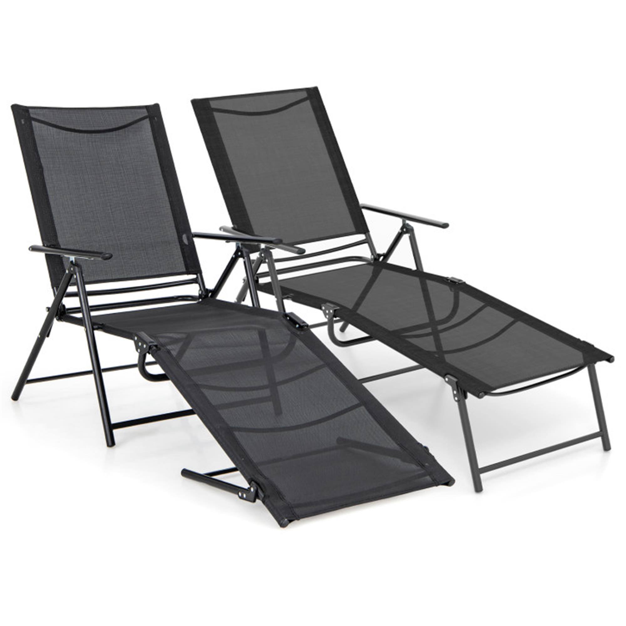 Front. Boyel Living - Black Folding 2-person Chaise Lounge Chair 40.0-in W x 25.0-in H x 74.5-in D - Black.