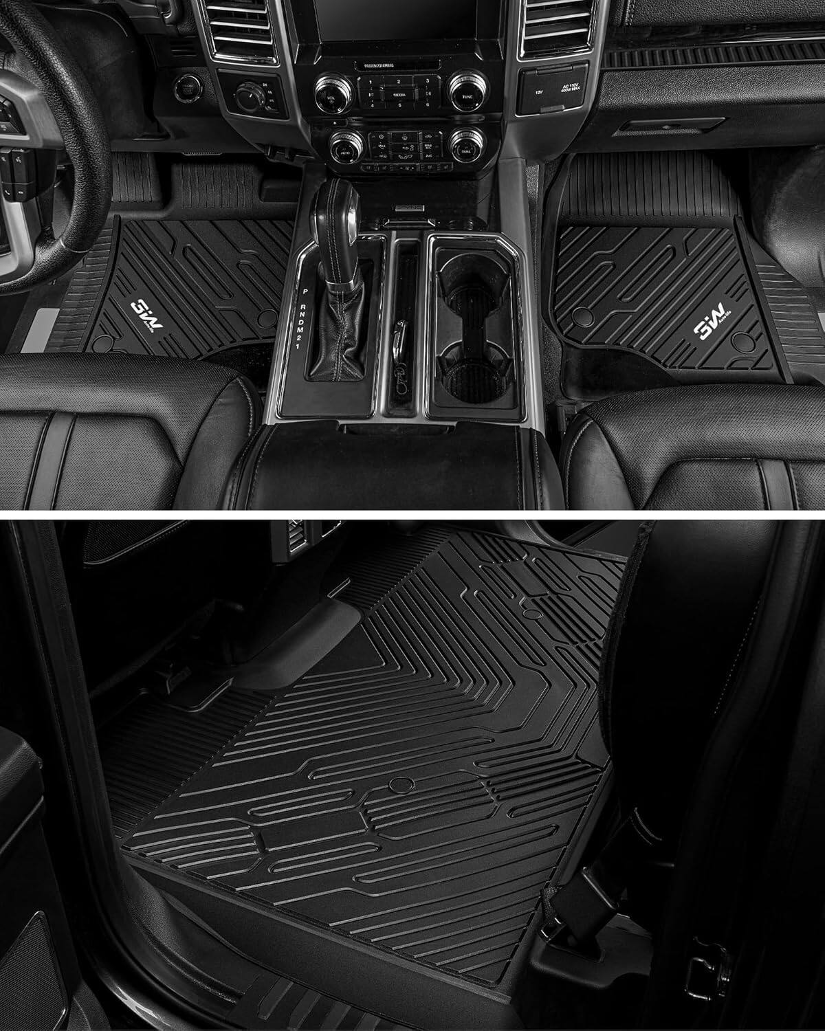 Back. 3W - Custom Fit Floor Mats for 2017-2026 Ford F250 F350 F450 F550 Super Duty, 3D Laser Scanned TPE Floor Liners - black.