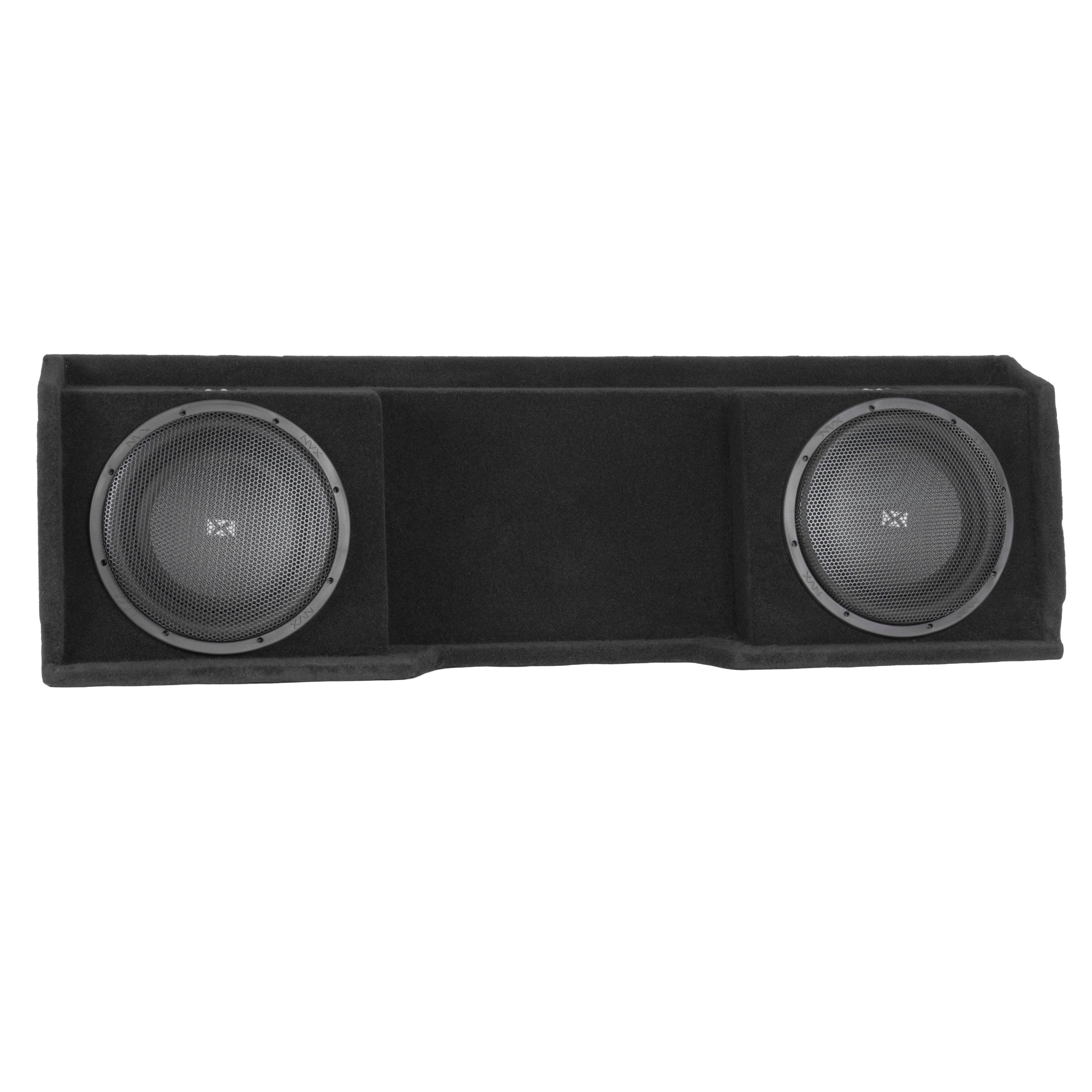 Angle. NVX - Custom Fit 800W RMS Dual 12in Sealed Loaded Down Firing Subwoofer Enclosure for 1999-2006 Chevrolet Silverado and GMC.