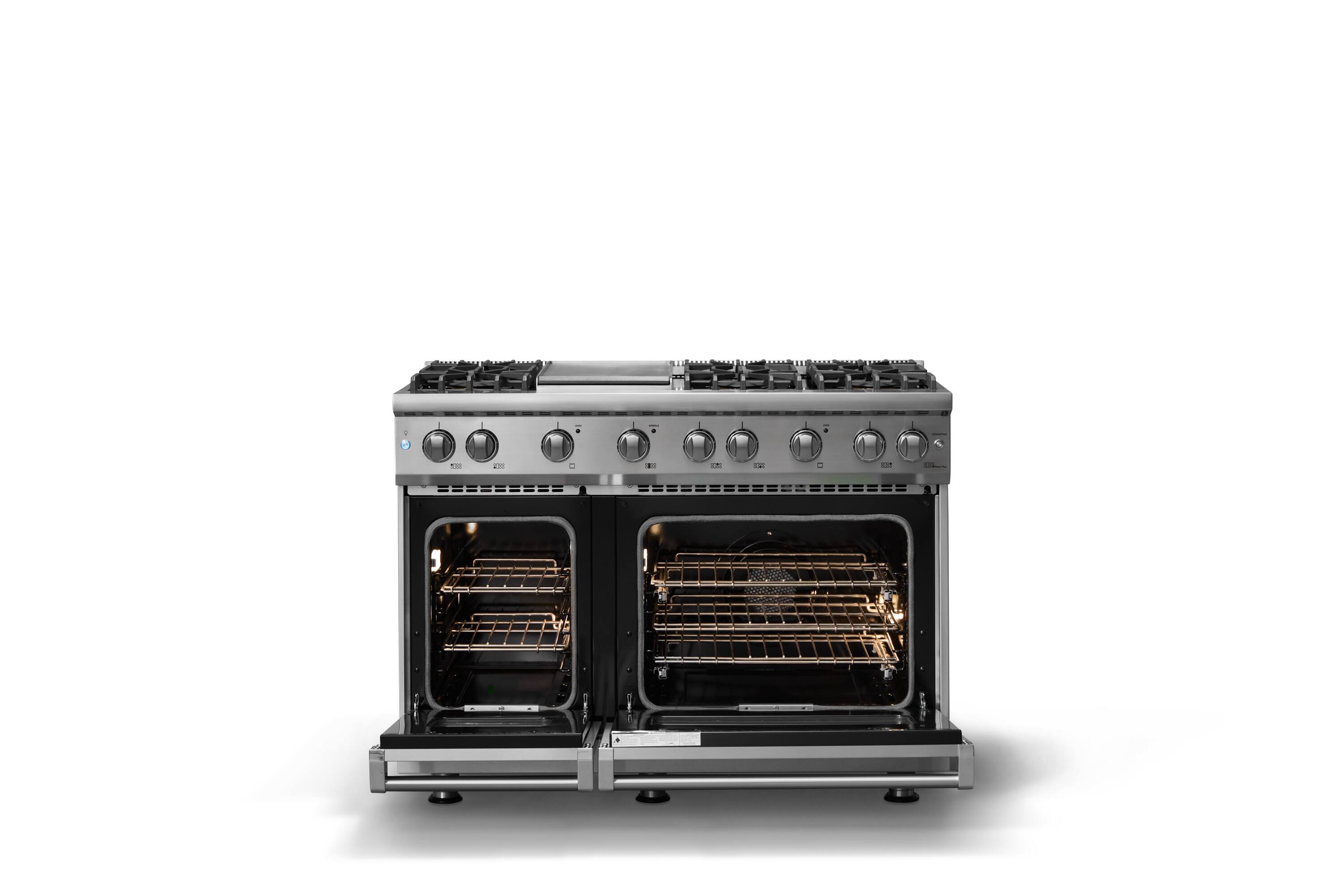 Alt View 2. Viking - 48"W. 6.1 Cu.Ft. Freestanding Manual Clean Sealed 8B Gas Convection Range/Grdl/Double Oven-Stainless Steel - Stainless Steel.
