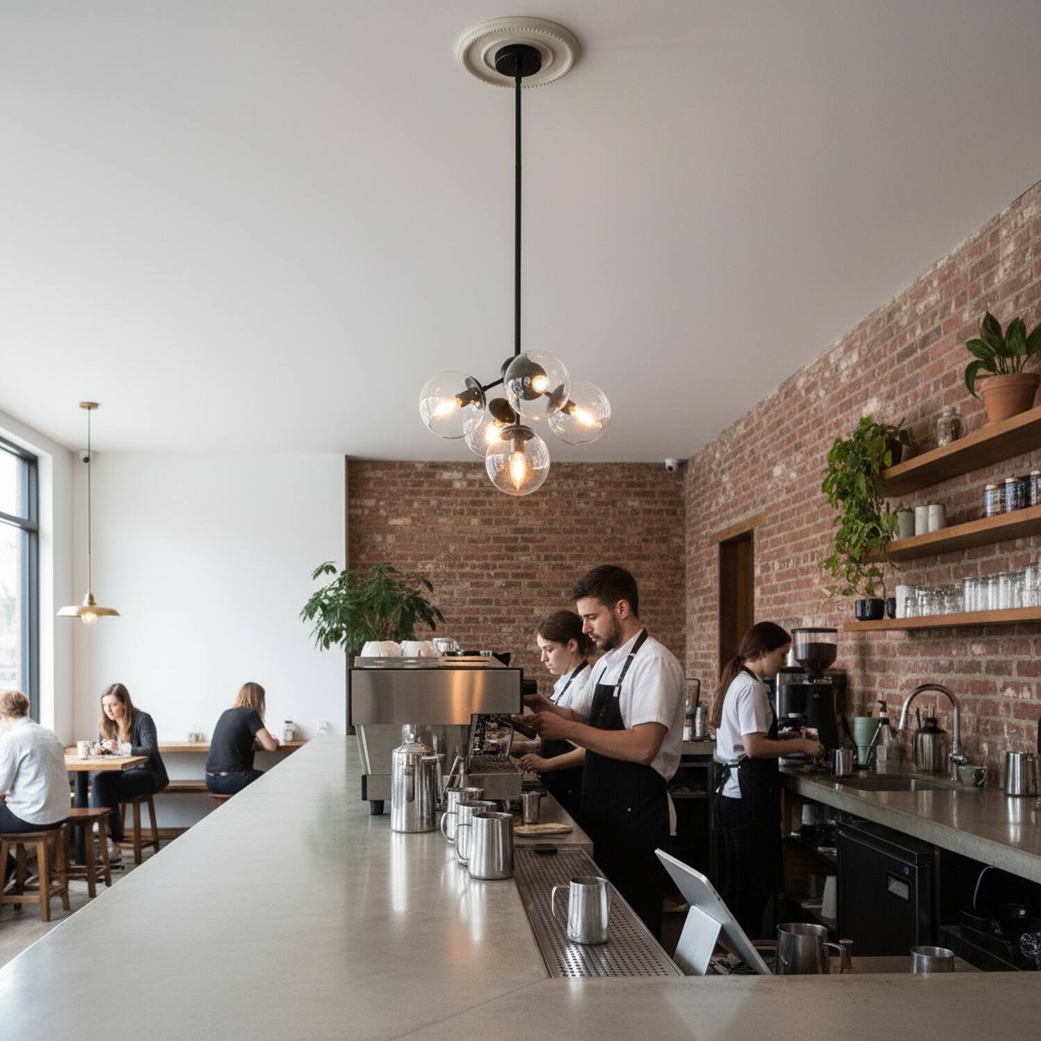 Back. Umeiluce - 5 Lights Modern Industrial Pendant Lights Clear Large Glass Shade - Matte Black.
