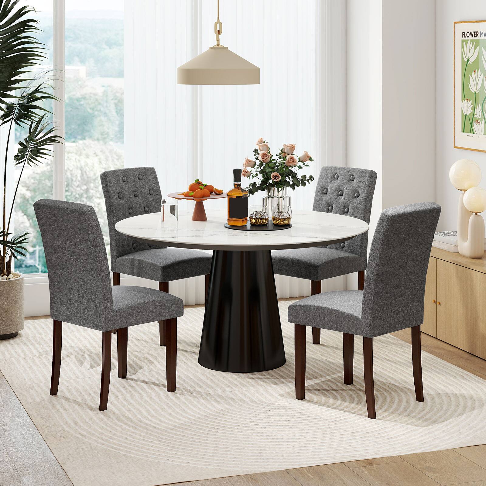 Alt View 1. Gymax - Gymax Wooden Dining Chair Set of 4 w/Rubber Wood Legs Padded Seat S Springs High  Back Gray - Gray.