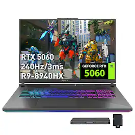 ASUS - Upgraded - ROG Strix G18 18" Gaming Laptop,AMD Ryzen 9 8940HX,GeForce RTX 5060,32GB DDR5,2TB SSD+1TB Dock Set,Win 11 Pro - Black
