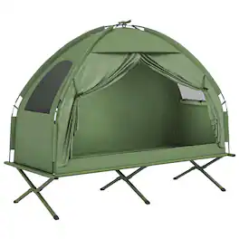 Outsunny - Camping Tent Cot, Single Person Folding Cot Combo, Off-Ground Tent, Covered Outdoor Bed with Carry Bag - Green