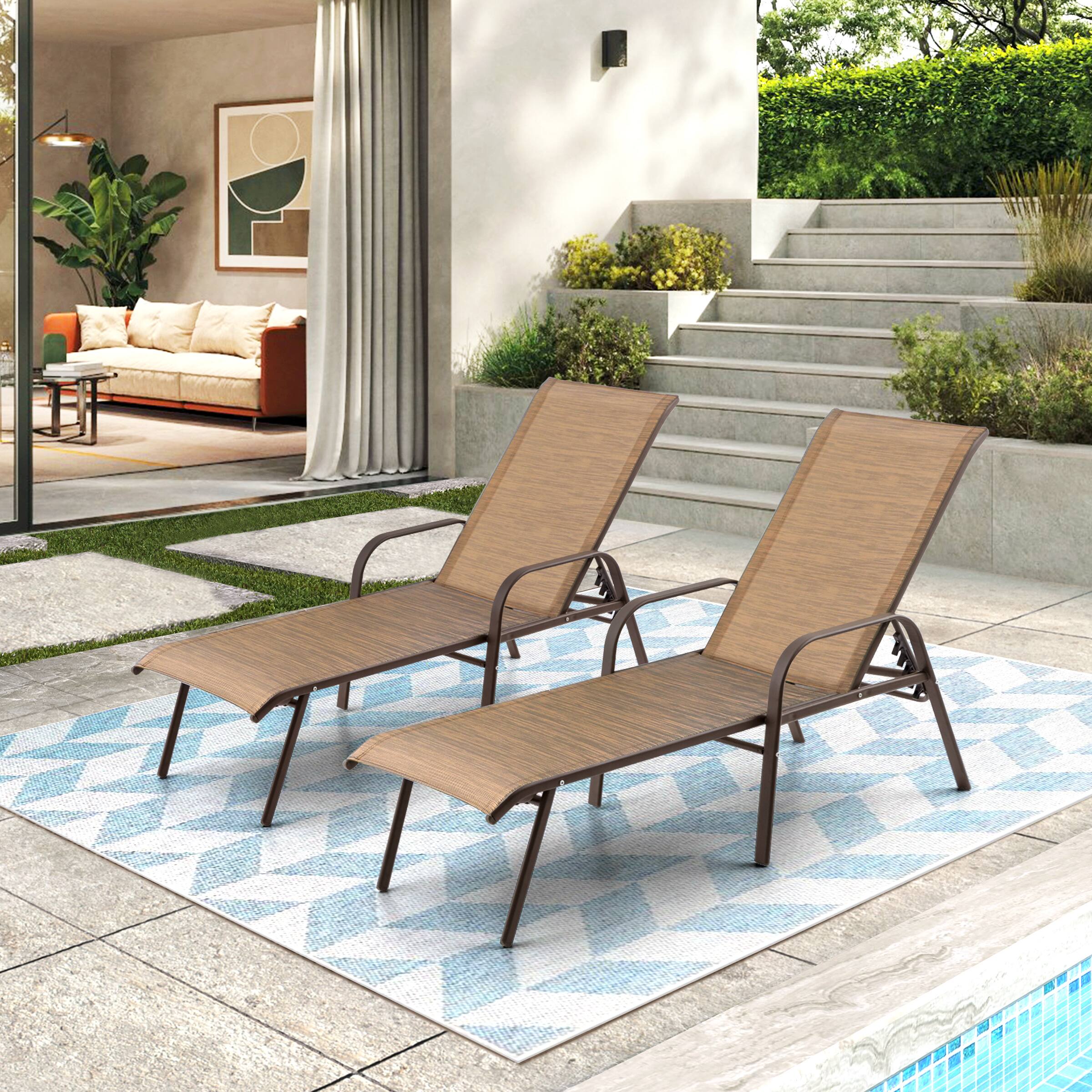Alt View 1. Crestlive Products - Crestlive Products 2 Pcs Patio Chaise Lounge Chair Adjustable Chair with 5 Positions and Flat Position Brown - Brown.