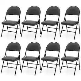 Costway - 8 PCS Folding Padded Party Chairs with Metal Frame PVC Leather Stackable Chairs - Black