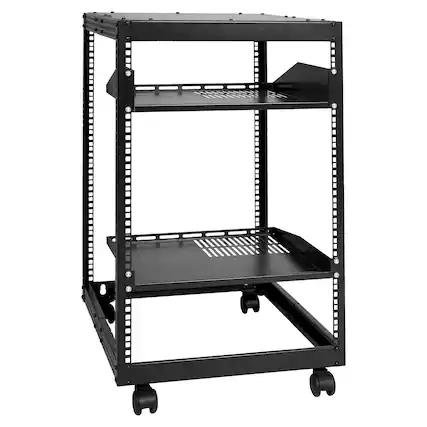 Front. VEVOR - 15U Open Frame Server Rack, 23-40 in Adjustable Depth, Free Standing or Wall Mount Network Server Rack, 4 Post AV Rack - Black.