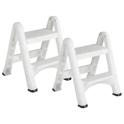 Front. RubberMaid - Rubbermaid EZ Two Step Durable Folding Plastic Ladder Step Stool, White (2 Pack) - White.