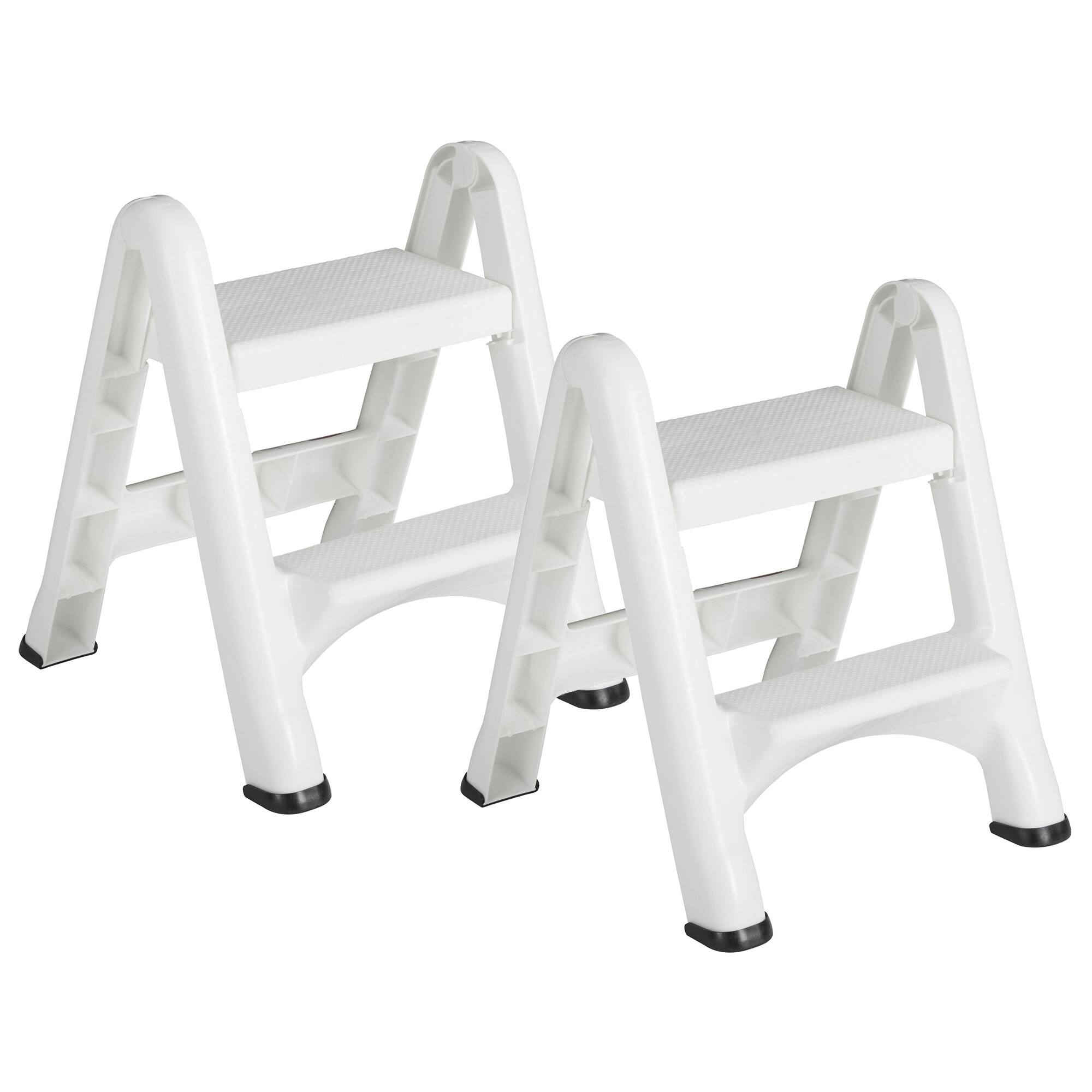 Front. RubberMaid - Rubbermaid EZ Two Step Durable Folding Plastic Ladder Step Stool, White (2 Pack) - White.