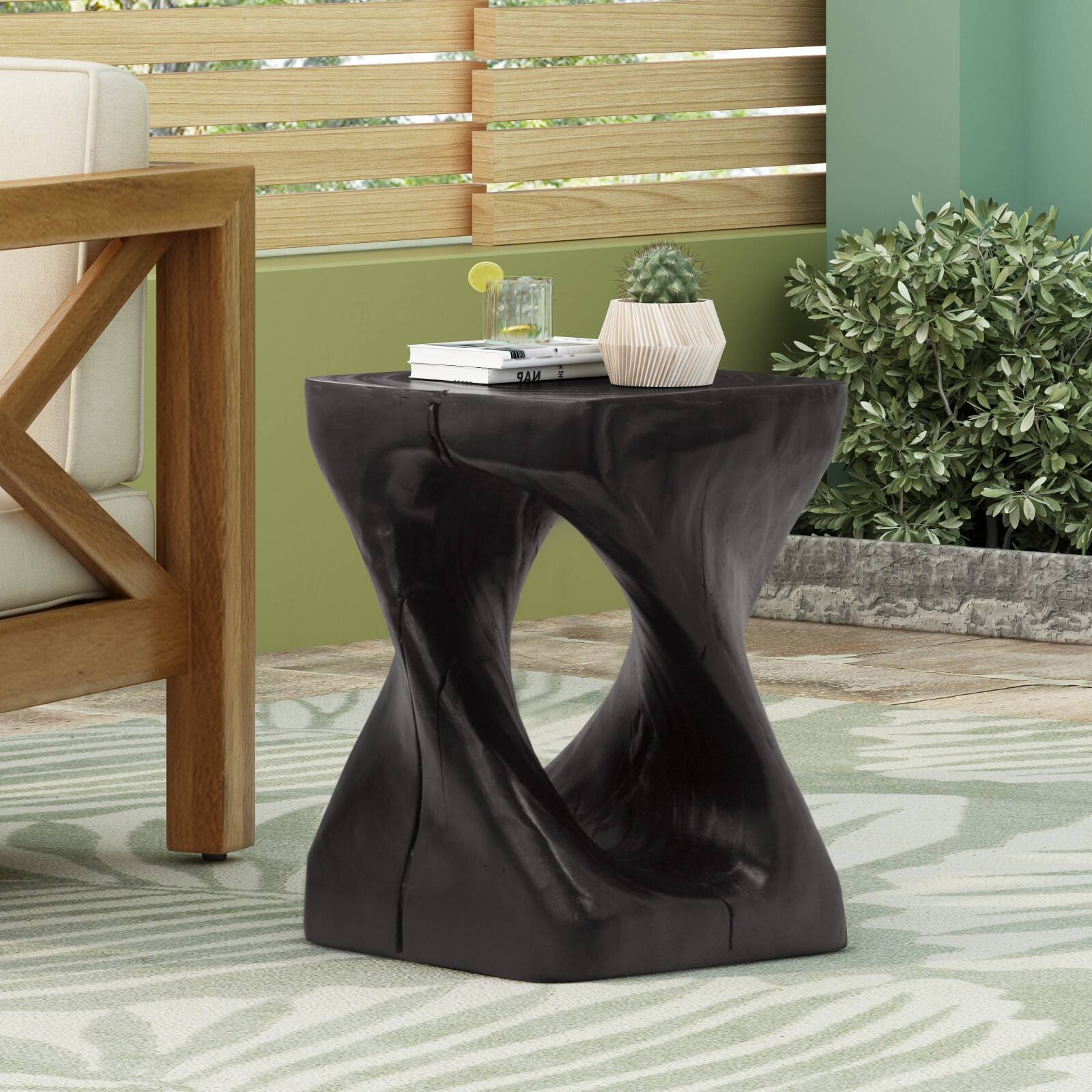 Alt View 3. Ecooso - Modern Spiral Side Table with Unique Twisted Design, Durable MGO Construction for Indoor Outdoor Use, Small Accent Table - Black.