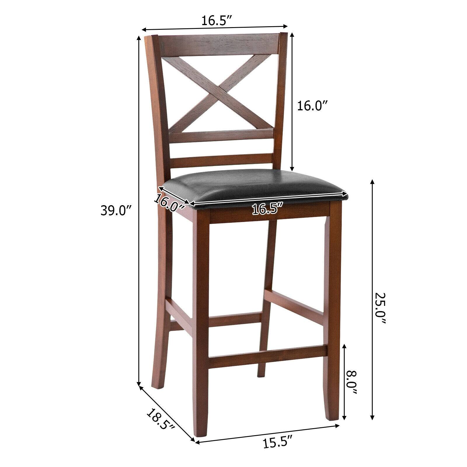 The dimensions of the chair are:

- Height: 39.0"
- Seat width: 16.5"
- Seat depth: 16.0"
- Back height: 16.0"
- Overall width: 18.5"
- Overall depth: 15.5"
- Leg height: 25.0"
- Leg width: 8.0"