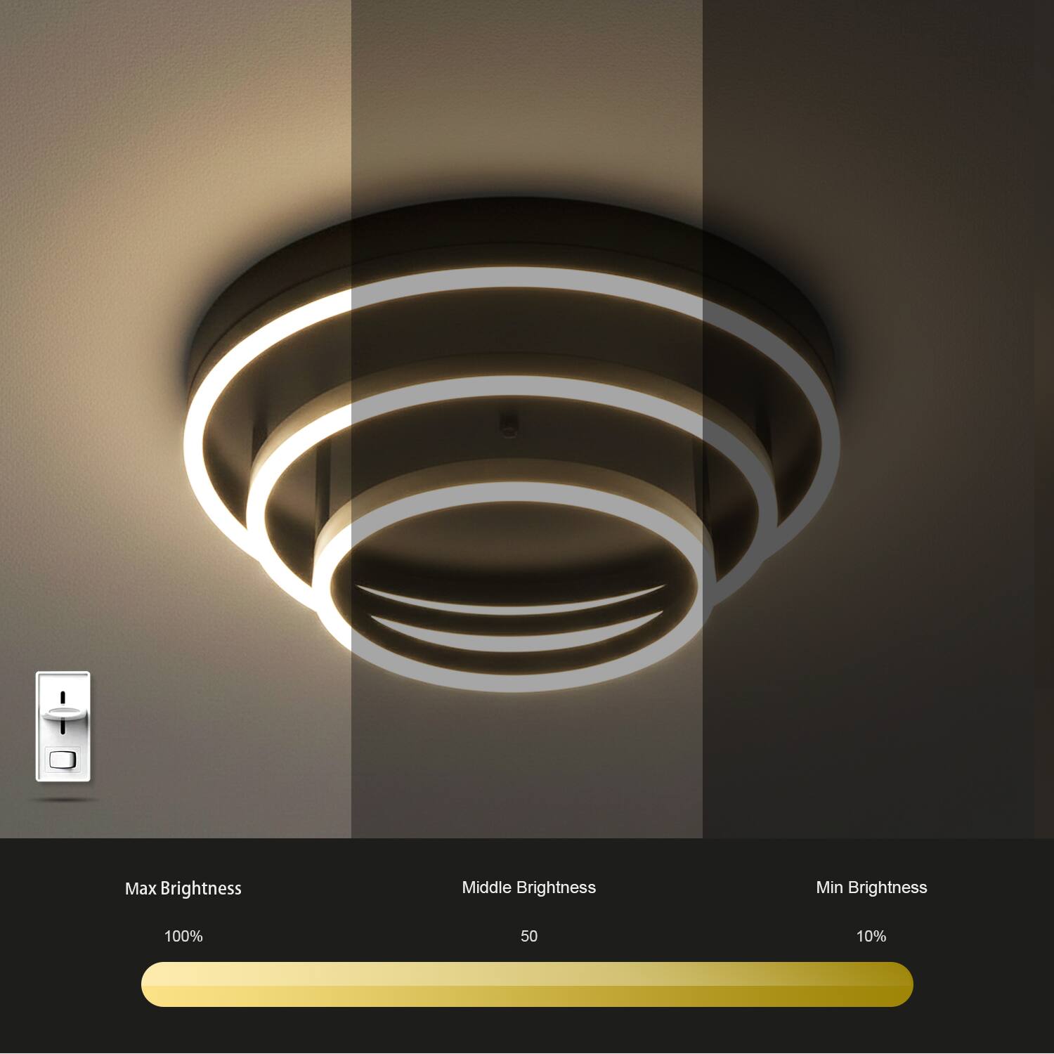 Max Brightness  
Middle Brightness  
Min Brightness  
100%  
50  
10%