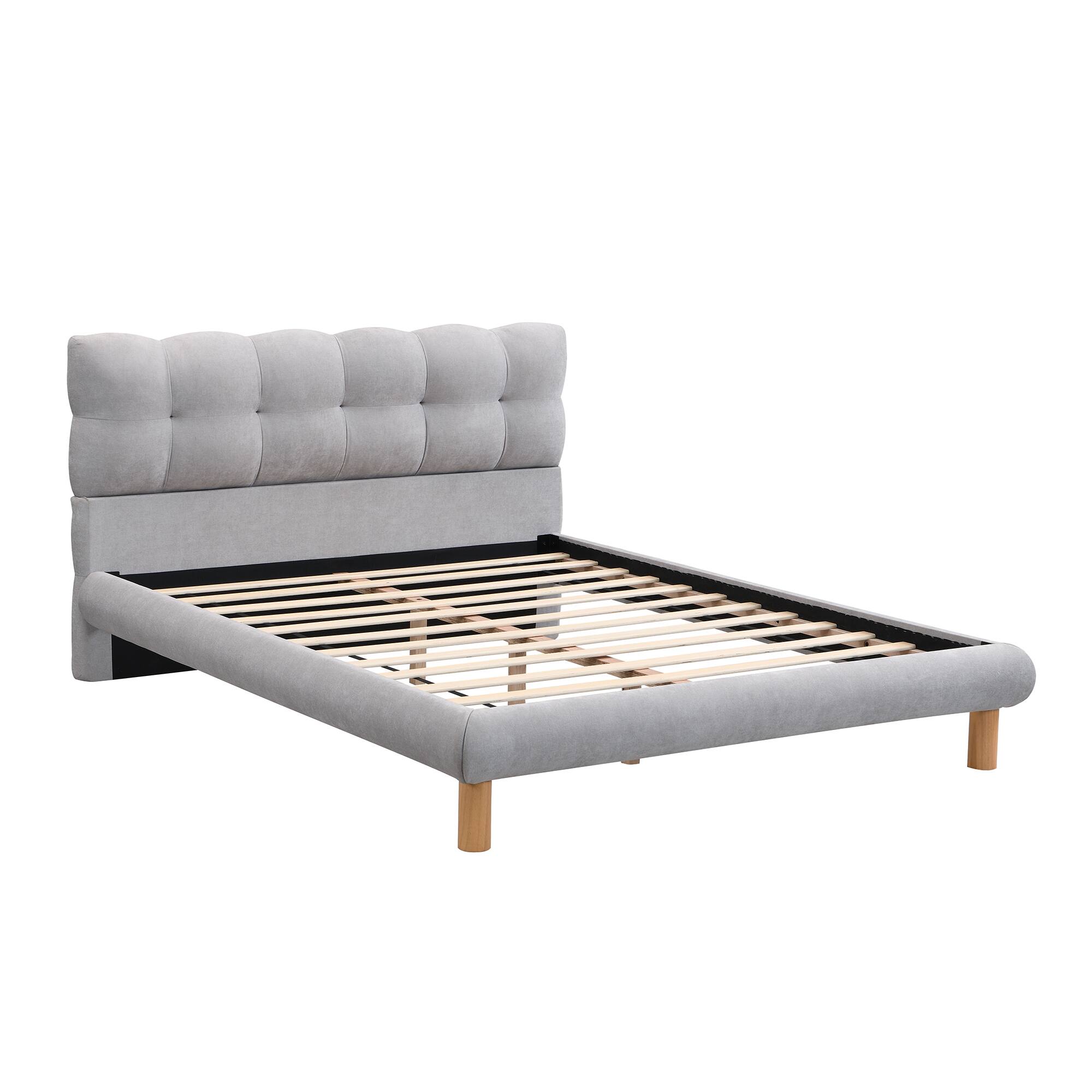 Alt View 2. Tiramisubest - Full Size Upholstered Platform Bed Frame with Cookie-Shaped  Headboard, Easy Assembly, soft and comfortable,Grey - Grey.