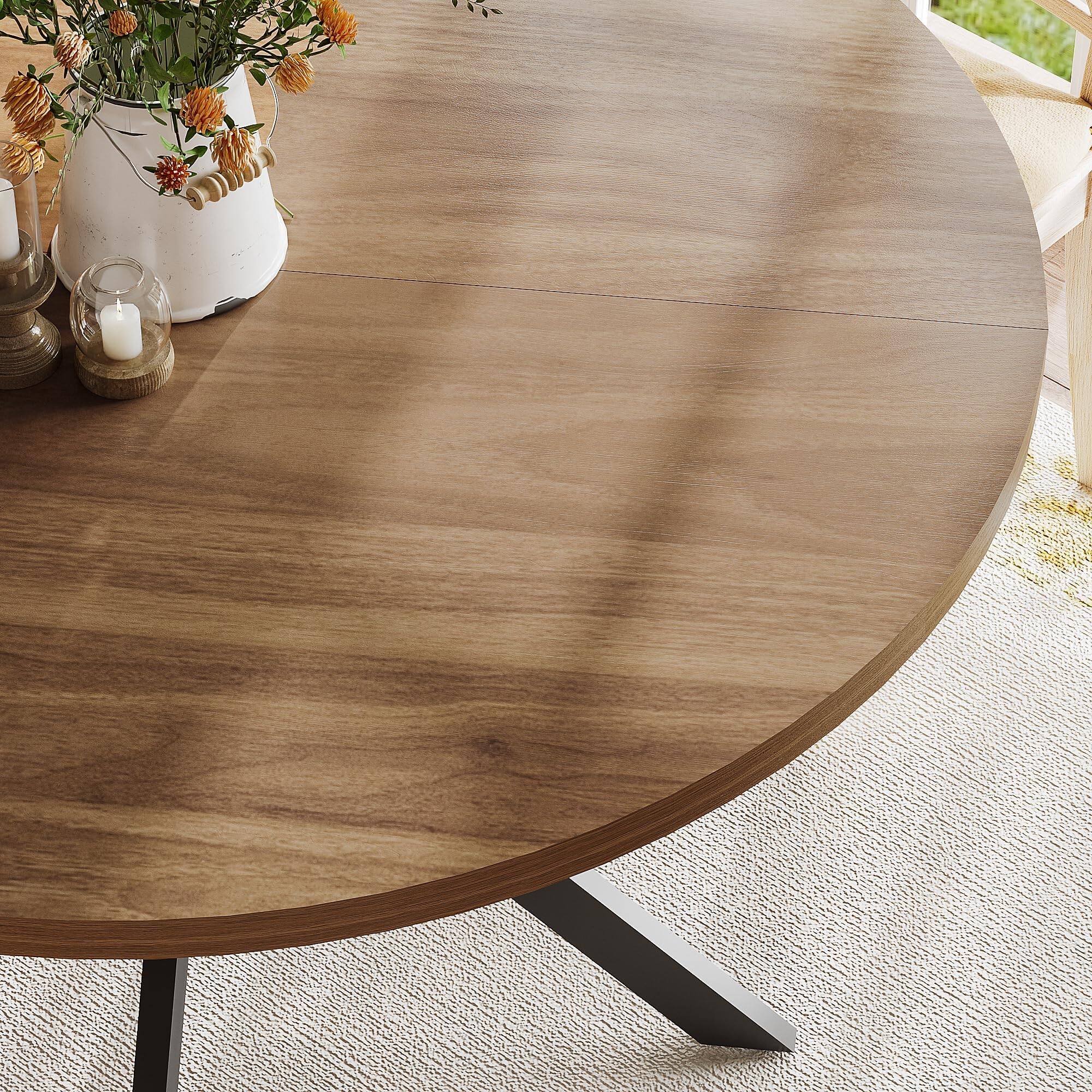 Alt View 3. MAGICAL RUBS - 47.2 Inch Round Dining Table For 4  Farmhouse Wood Kitchen Dinner & Room Walnut - Black 47.2inch.