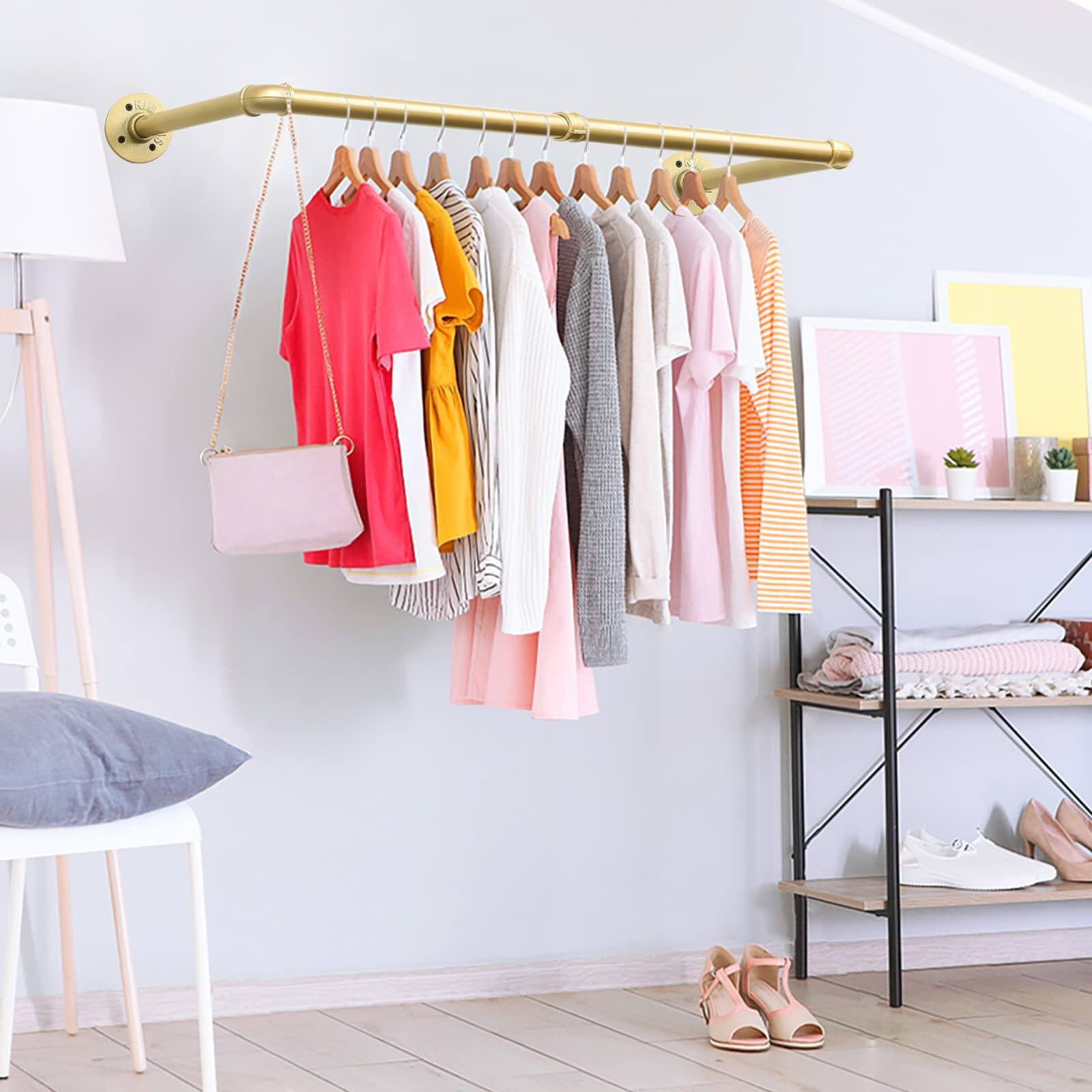 Alt View 1. Refined Abode Design - 48" Wall Mounted Clothes Rack Industrial Pipe Iron Garment Bar Heavy-duty Detachable Clothing Rod Multi-pur... - 48'' 1 Pcs.