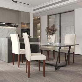 Emma + Oliver - Mid-Century Parsons Chair and Hardwood Frame for Kitchen, Dining Room & More - Beige Faux Leather