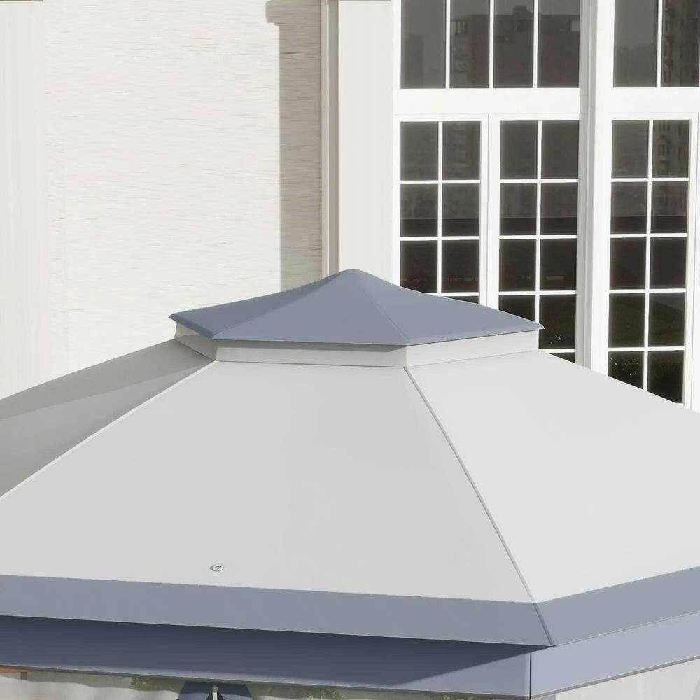 Alt View 4. Spaco - Spaco 13'x13' Pop Up Gazebo Hexagonal Canopy Shelter,6 Zippered Mesh Netting - Grey.