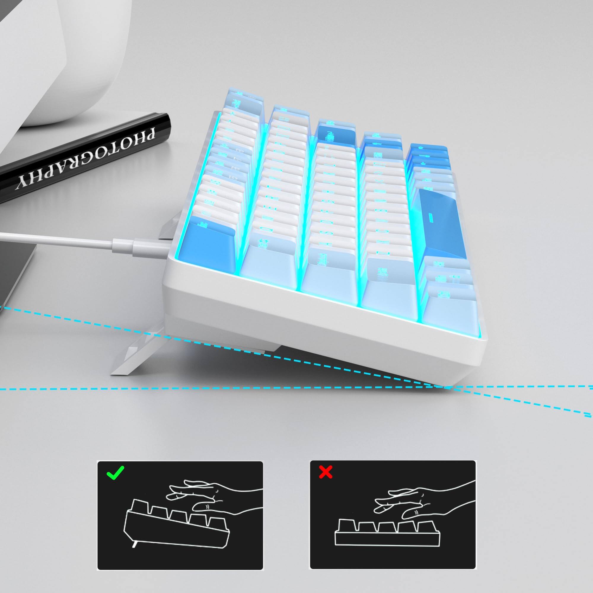 Back. MageGee - MageGee Portable 60% Mechanical Gaming Keyboard, MK-Box White Backlit Compact 68 Keys with Red Switch - Sky Blue - Blue.