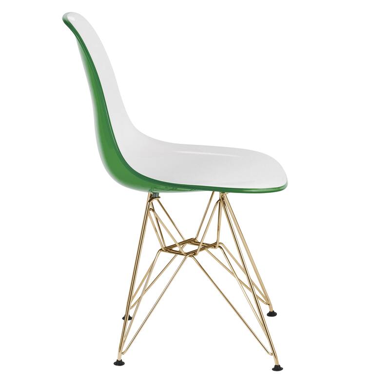 Back. LeisureMod - Cresco 4-Pieces Modern Acrylic Dining Chair with Ergonomic Seat and Gold Eiffel Base for Indoor Outdoor - White Green.