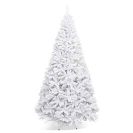 WELLFOR - Artificial Christmas Tree, 9 FT Unlit Holiday Decoration, Hinged Xmas Tree with Metal Stand - White