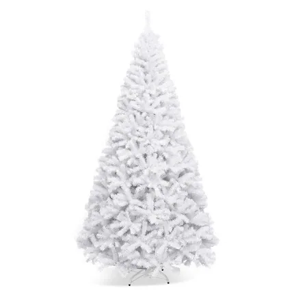 Front. WELLFOR - Artificial Christmas Tree, 9 FT White Unlit Holiday Decoration, Hinged Xmas Tree with Metal Stand - White.