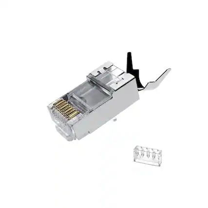 Front. ACJPR - Cat7 RJ45 Shielded Connectors, Metal, 50-Pack.