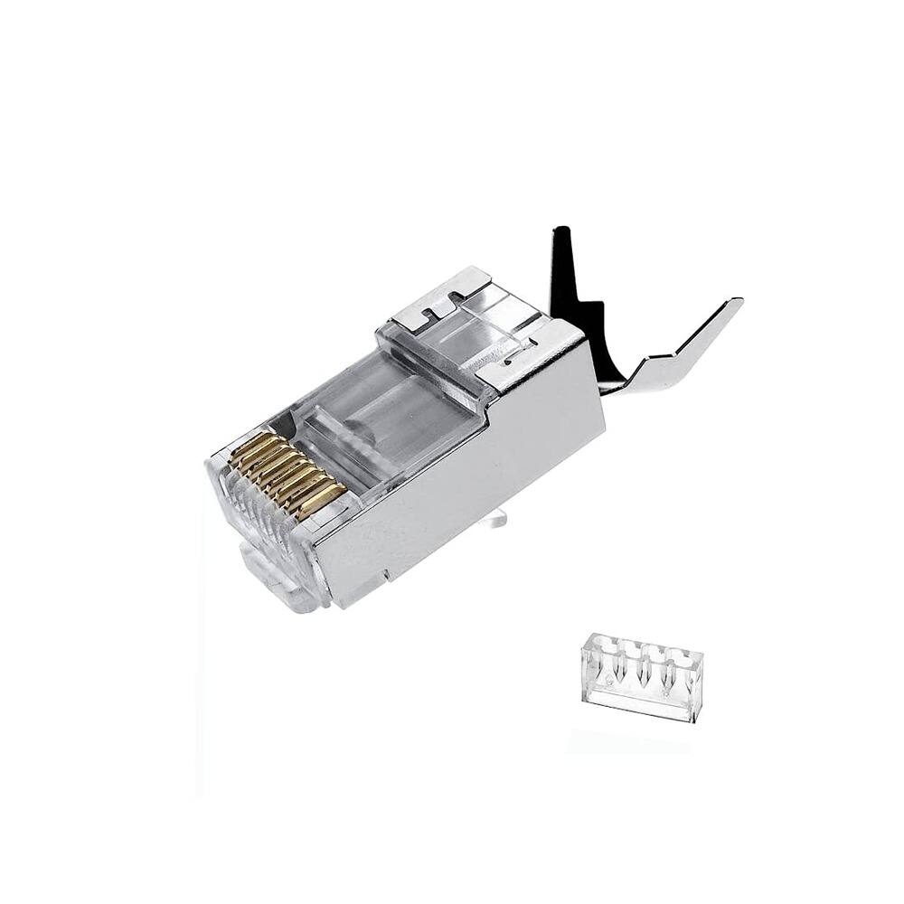 Front. ACJPR - Cat7 RJ45 Shielded Connectors, Metal, 50-Pack.