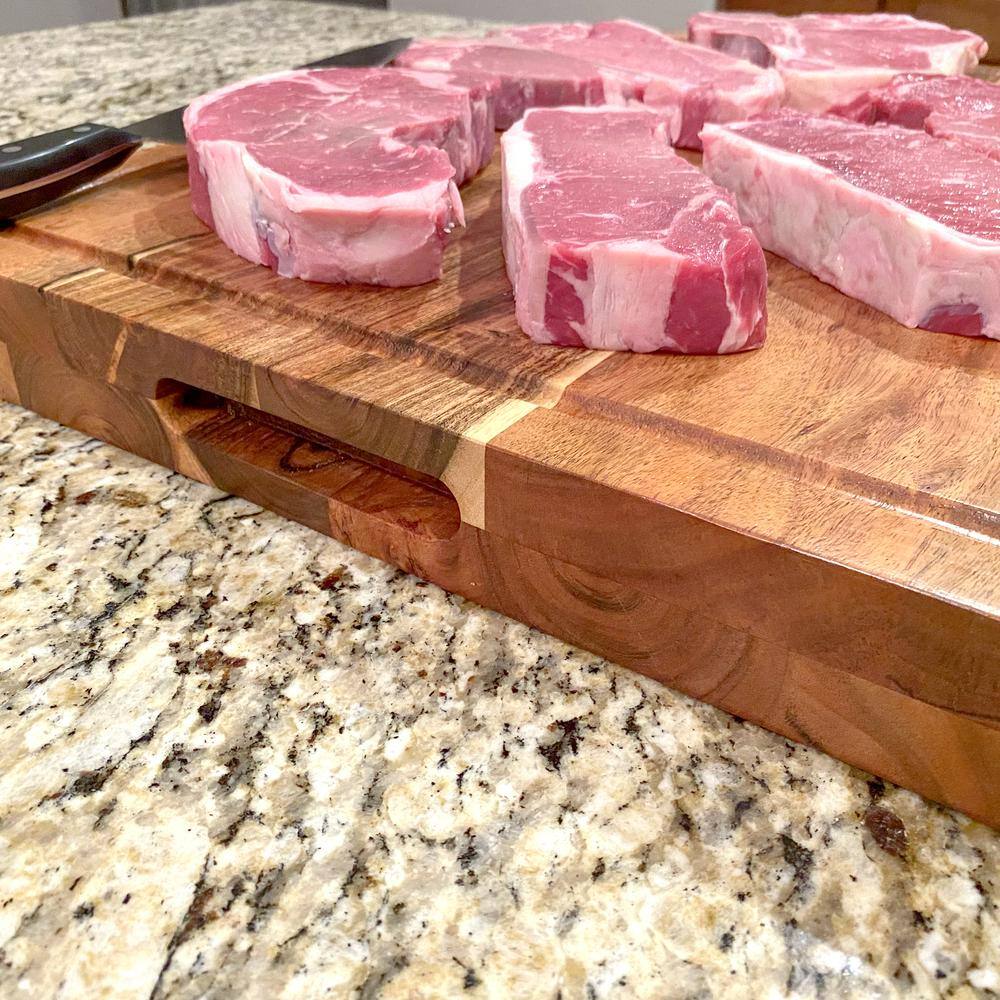 Angle. AmeriHome - Acacia Wood Cutting Board 21 in. x 18 in. - Brown.