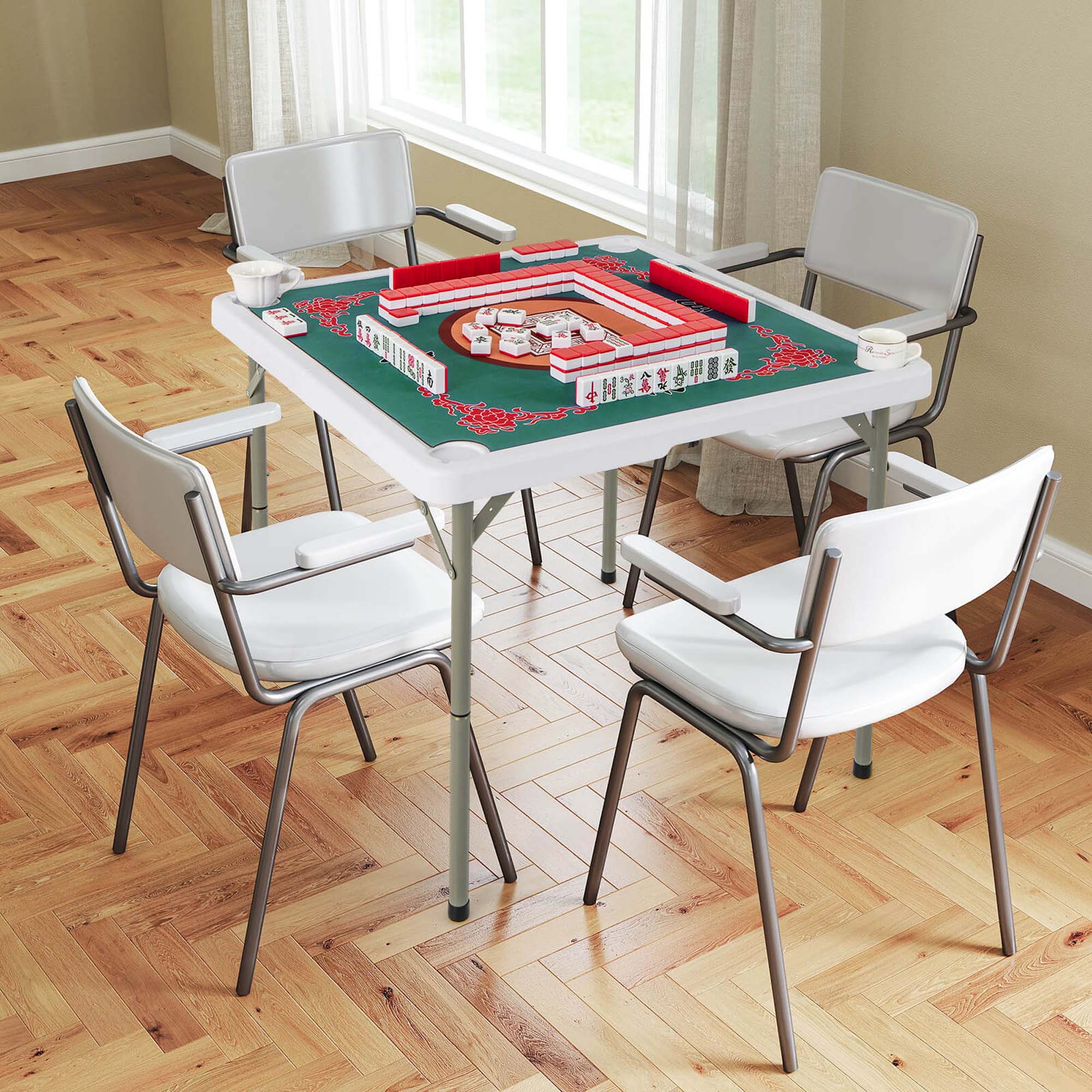 Alt View 1. Costway - Costway 35" Folding Mahjong Table with Cup Holders & Smooth Felt Mat Carrying Handle - Multicolor.