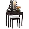 Front. Costway - Costway Vanity Dressing Table Set w/ 10 Dimmable Bulbs Touch Switch Cushion Stool - Brown.