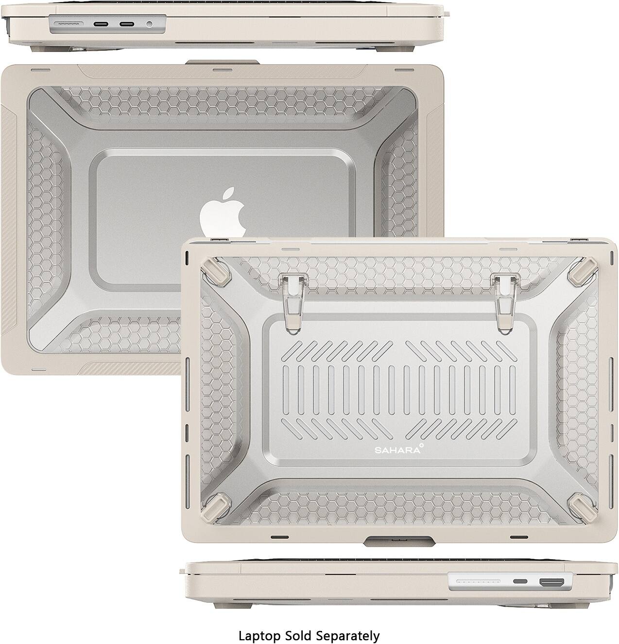 The image features a laptop computer that is sold separately. It is placed inside a case, which is designed to protect the laptop during transportation or storage. The case is made of a durable material, and it has a handle for easy carrying. The laptop is positioned inside the case, and the case is open, revealing the laptop inside.