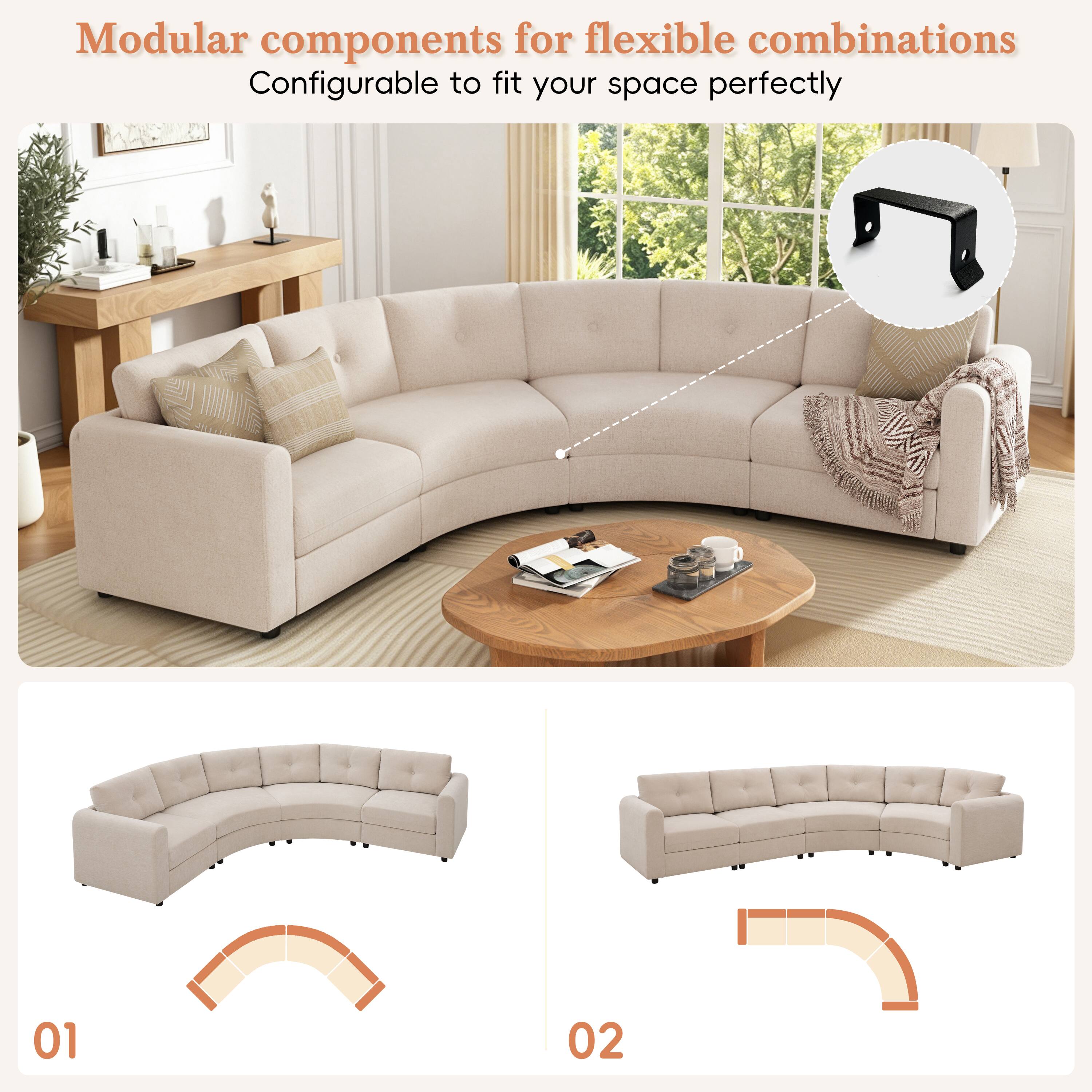 Modular components for flexible combinations  
Configurable to fit your space perfectly  

01  
02