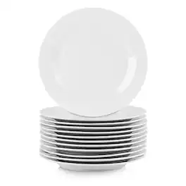 Elama - Porcelain 12 Piece Large Round Dinner Plate Set - White