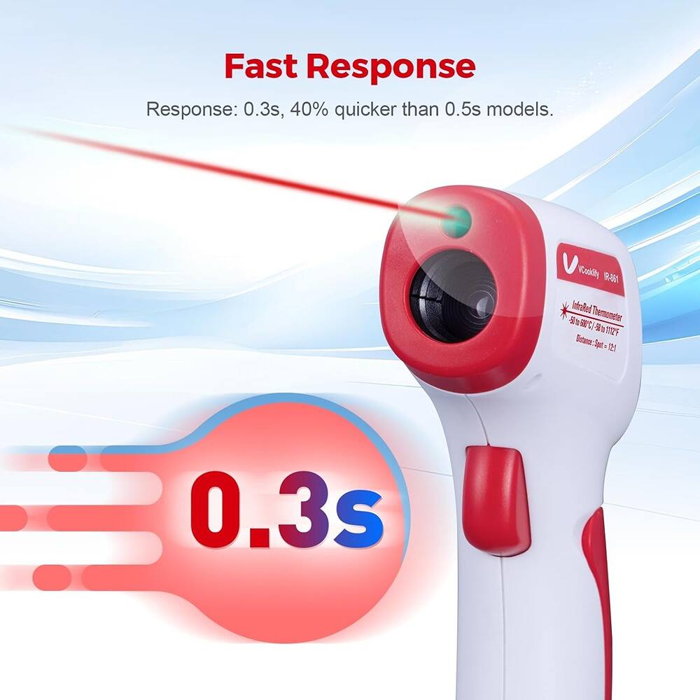 Fast Response  
Response: 0.3s, 40% quicker than 0.5s models.  

VCocify R-AM Infrared Thermometer  
0.3s
