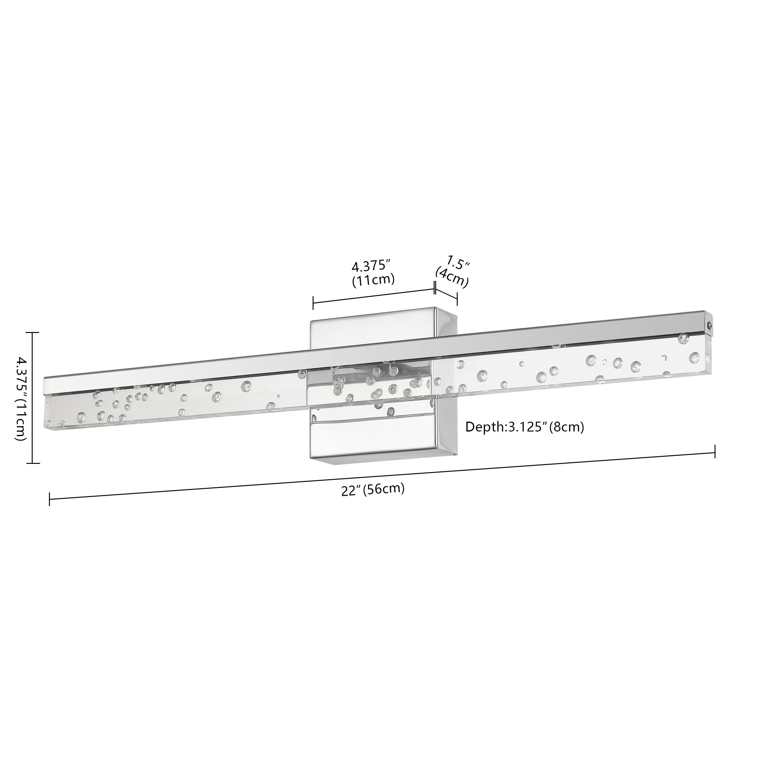 4.375" (11cm)  
1.5" (4cm)  
4.375" (11cm)  
22" (56cm)  
Depth: 3.125" (8cm)