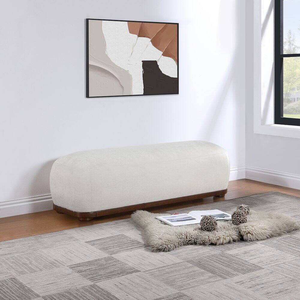 Alt View 1. Meridian Furniture - Calum Cream Chenille Fabric Bench - Beige.