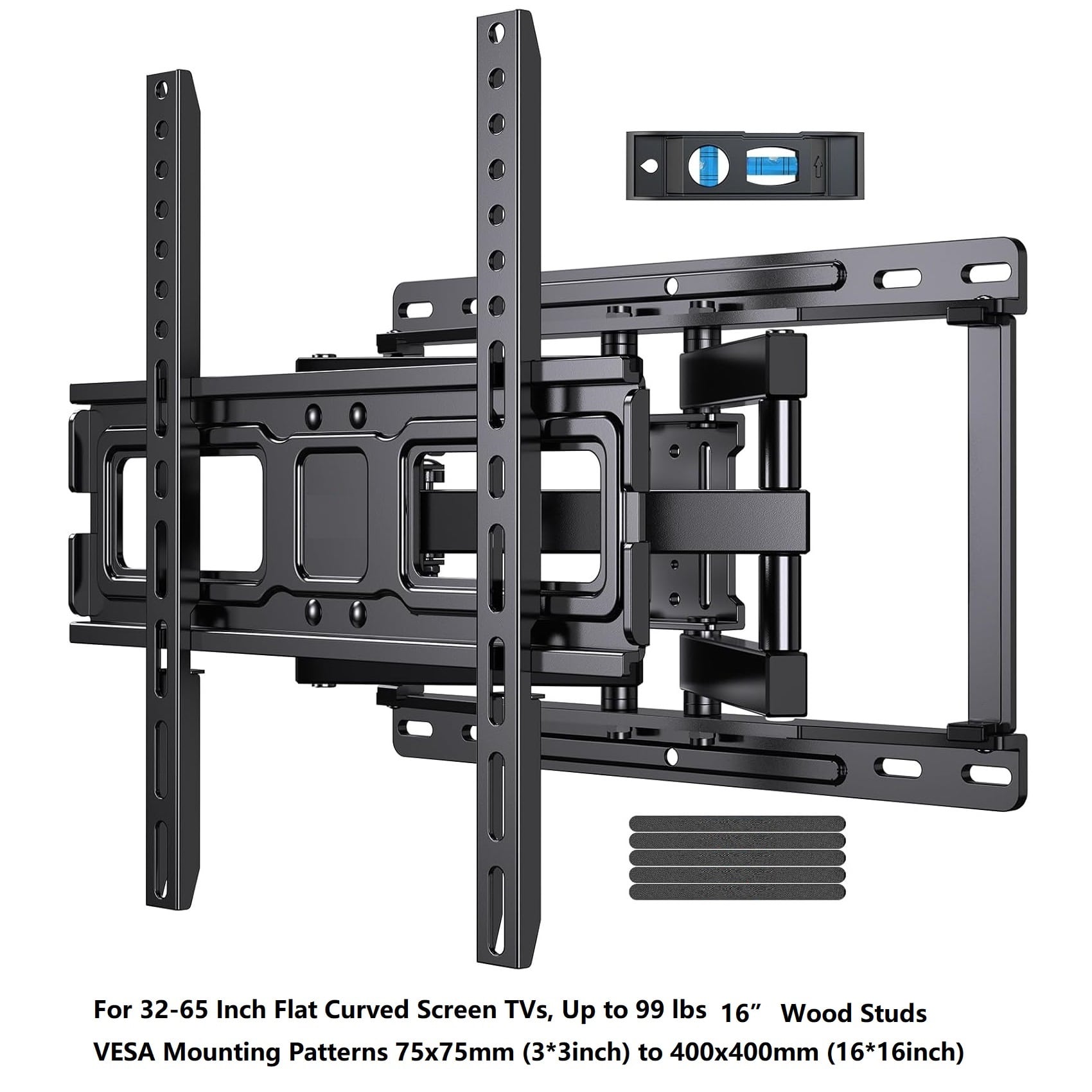 Perlesmith - Heavy-Duty Dual Articulating TV Wall Mount, Tilt Swivel Level Design for 32–65" TVs, Holds 99 lbs, VESA 400x400mm - Black