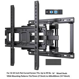 Perlesmith - Heavy-Duty Dual Articulating TV Wall Mount, Tilt Swivel Level Design for 32–65" TVs, Holds 99 lbs, VESA 400x400mm - Black
