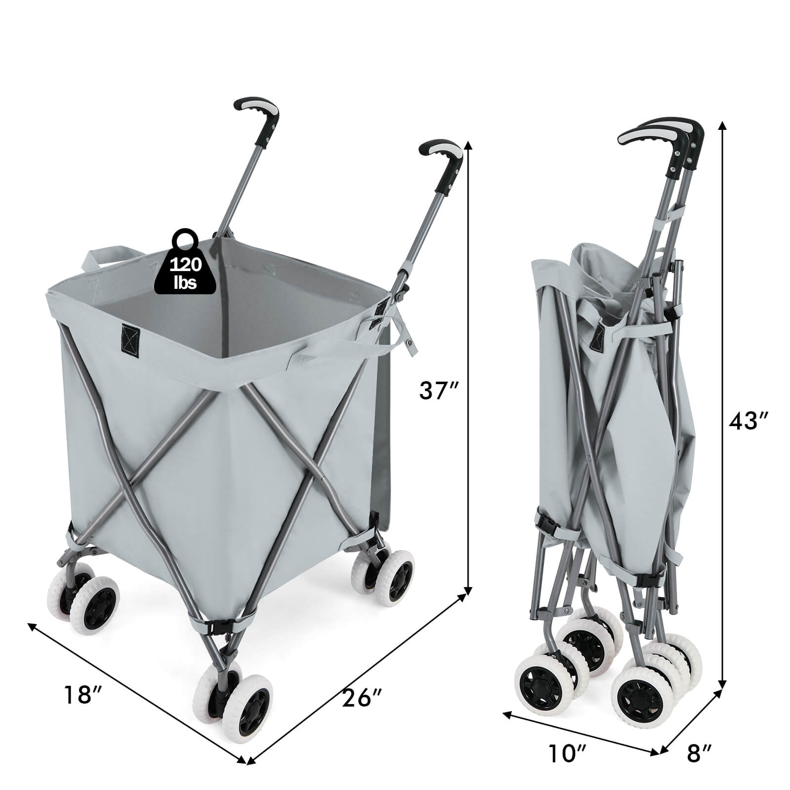 120 lbs  
37"  
43"  
18"  
26"  
10"  
8"