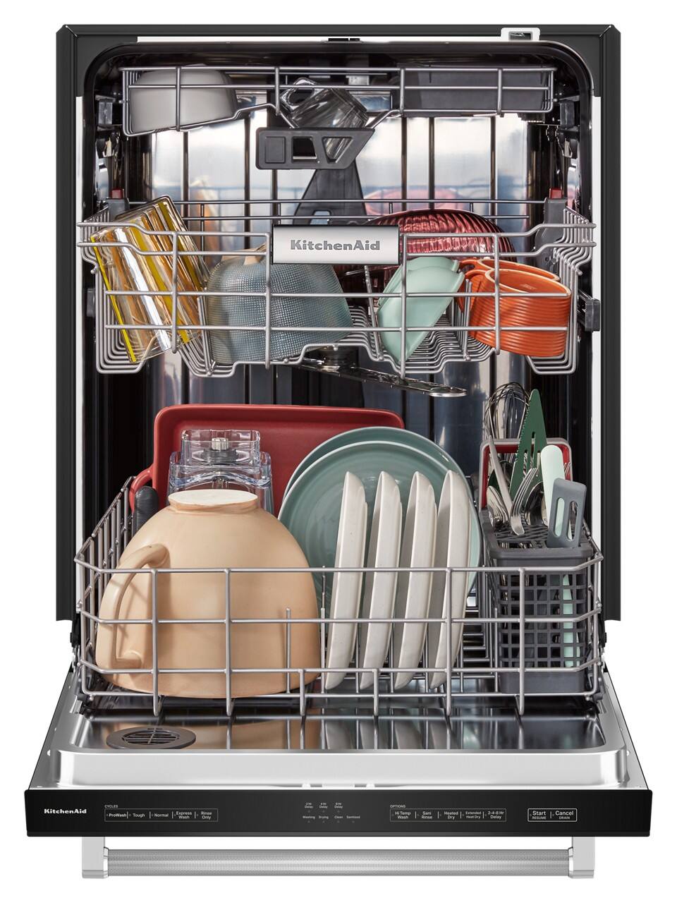 KitchenAid

Options:
- Hi Temp
- Sanitize
- Heated Dry
- Extra Dry
- 3-Hour Delay
- Half Load

Start / Cancel

Cycles:
- PowerWash
- Tough
- Normal
- Express
- Rinse Only

Washing Options:
- Normal
- Delicate
- Heavy
- High Temp
- Extra Dry
- 3-Hour Delay