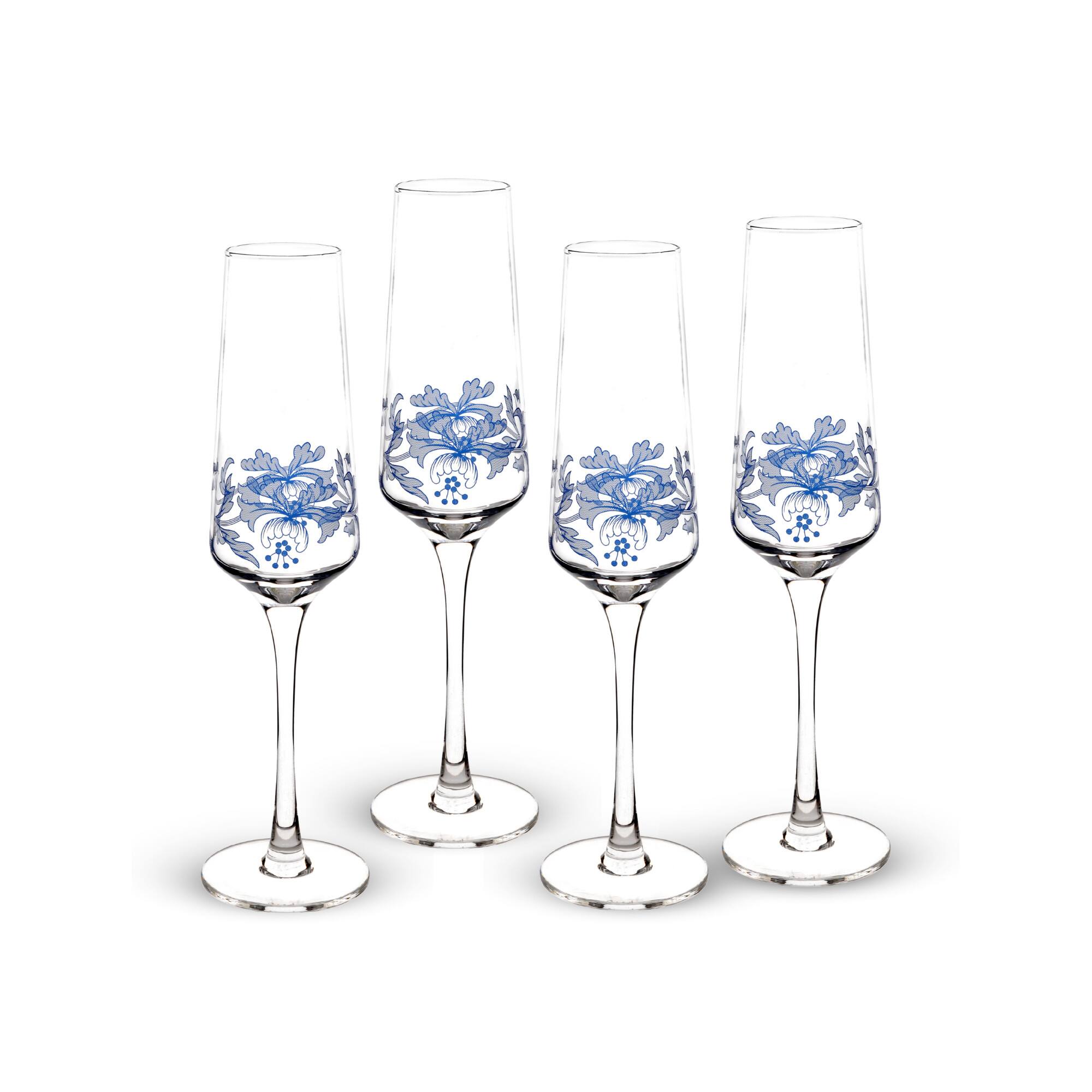 Front. Spode - Spode Blue Italian, 4-Piece, Champagne Flute Set, Blue - Blue.