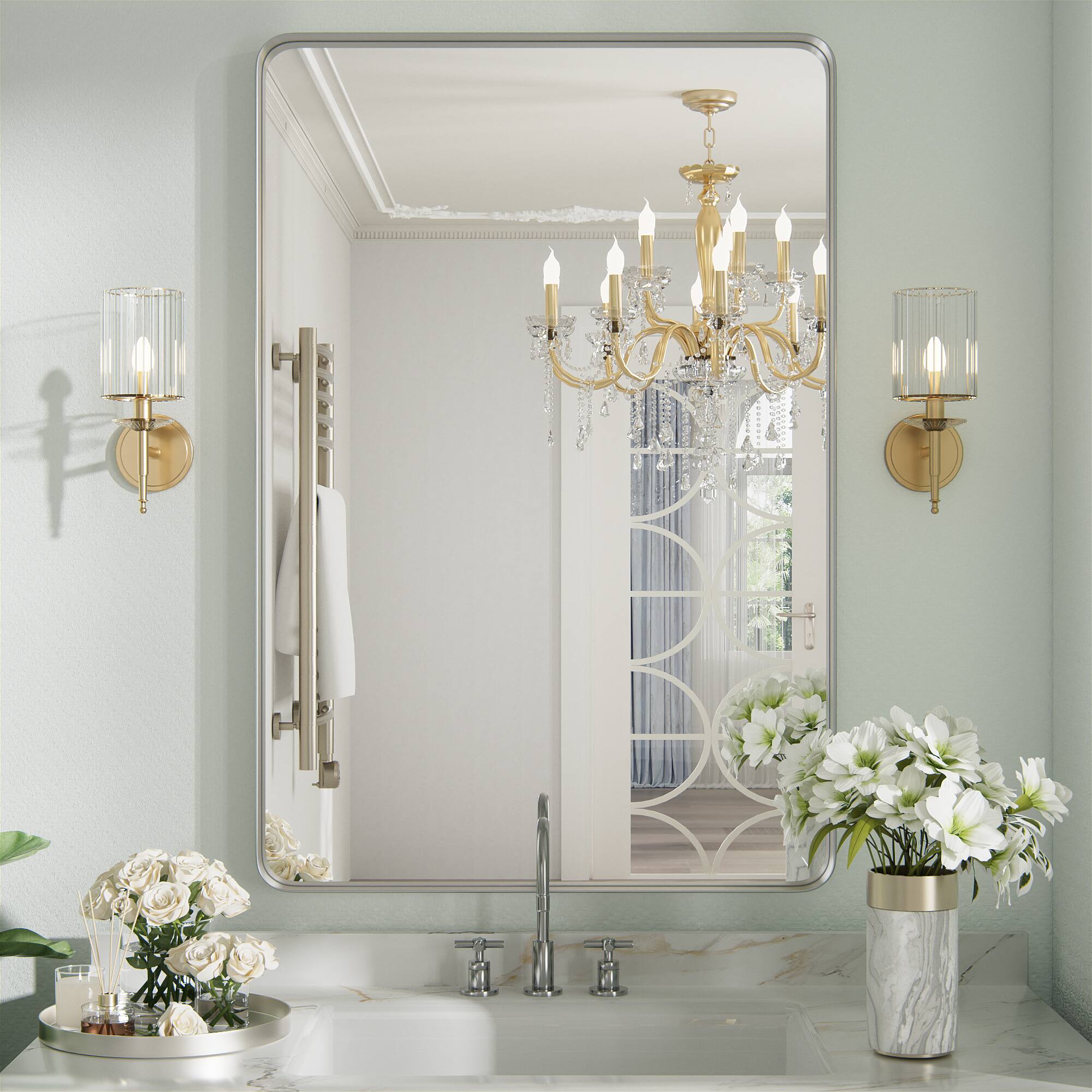 Alt View 9. PAIHOME - Silver Metal Framed Bathroom Mirror for Wall, Vanity Mirror for Modern Decorative - 16" x 24".
