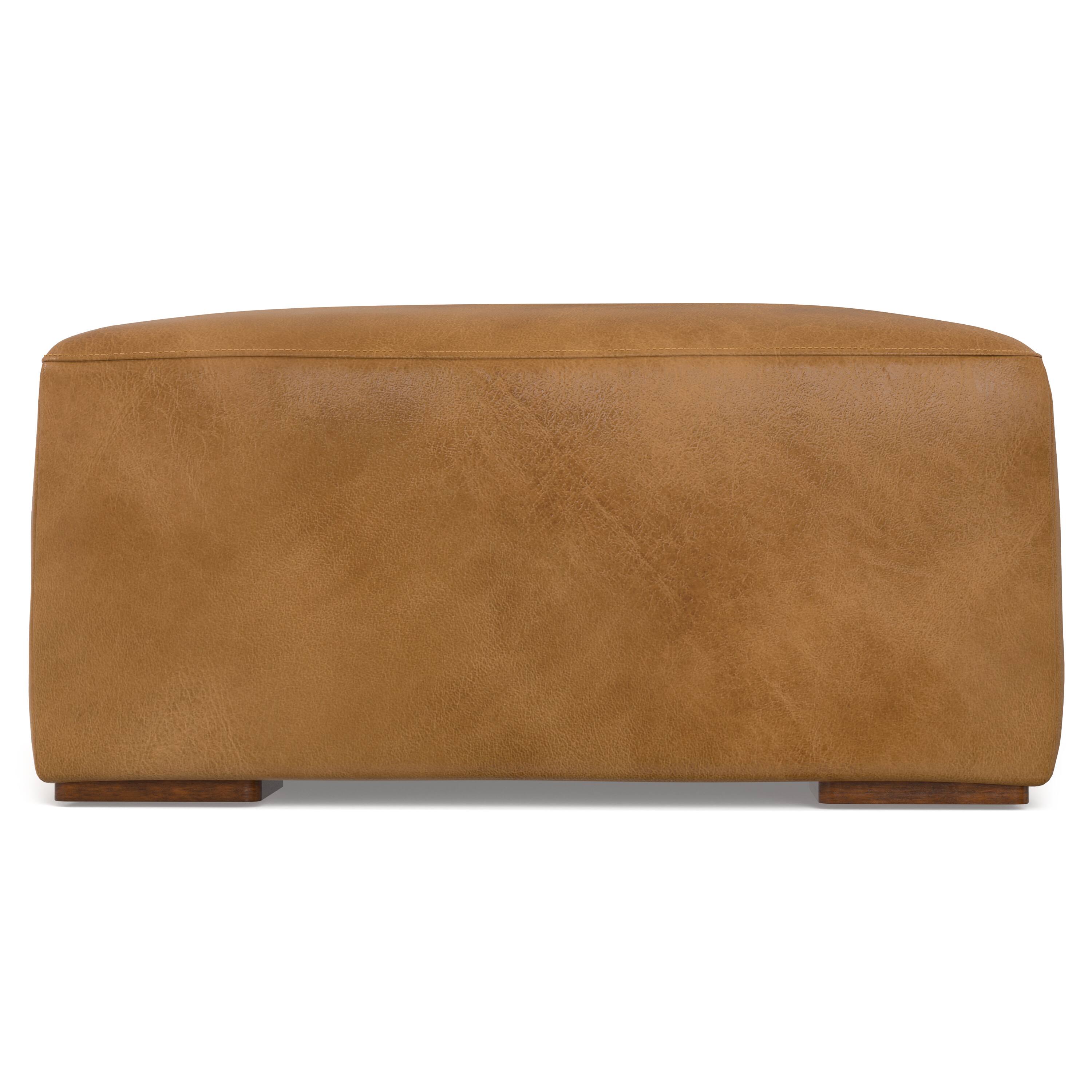Left. Simpli Home - Rex Ottoman in Genuine Leather - Sienna.
